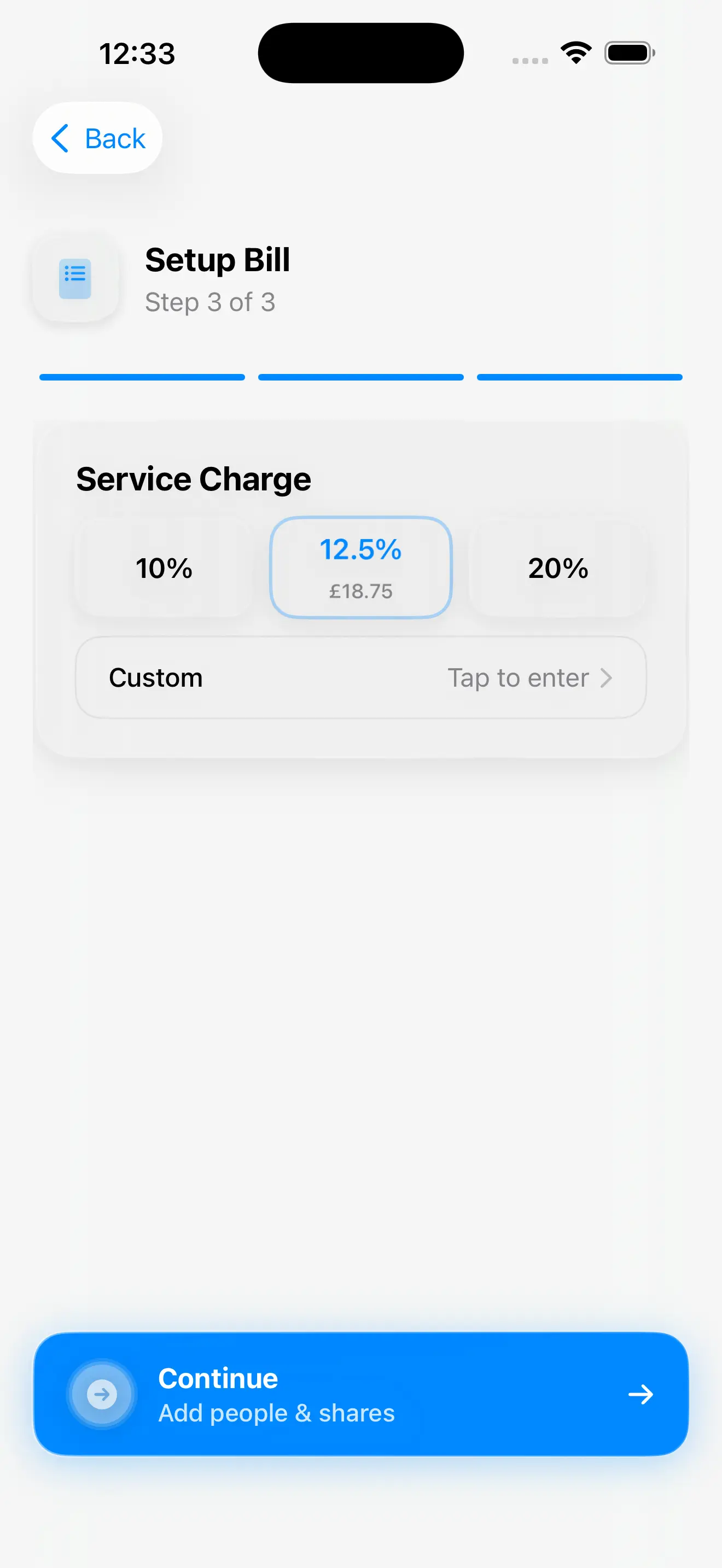 Easy Bill Split - Add service charges and tips to restaurant bills